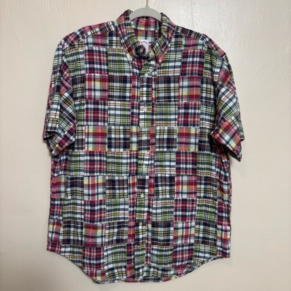 Brooks Brothers Original‎ Polo Shirt Madras Plaid Short Sleeve Cotton Size Large